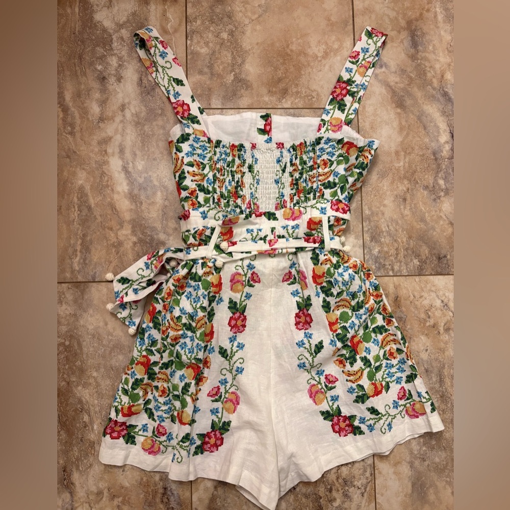 NWOT FARM Rio Tropical Romance Floral-Print Linen-Blend Romper Women’s Medium - Picture 7 of 16